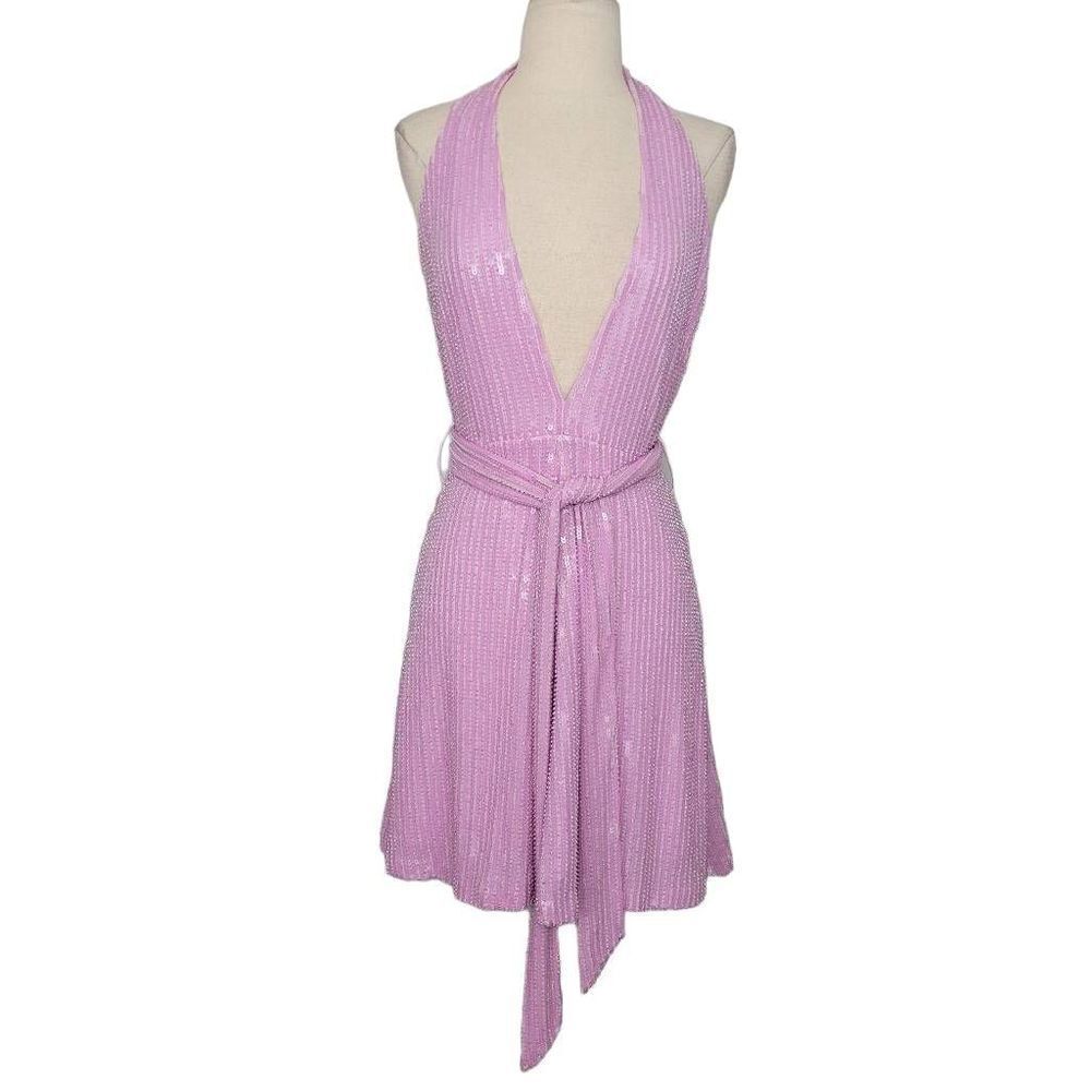 NWT Misha Collection Tia Mini Dress Sz 4‎ Sleeveless Beaded Sequins V Neck LiLac